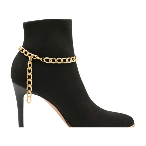 NEW Women Gold Metal Boot Chain Bracelet Bling Shoe Square Charm Fashion 2PCS - Picture 12 of 17